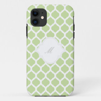 Green Moroccan Pattern with Monogram iPhone Cases