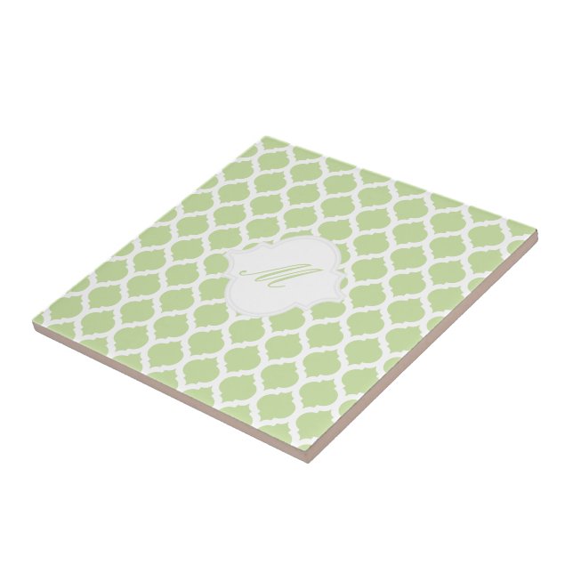 Green Moroccan Pattern with Monogram Tile Trivet (Side)