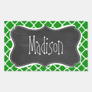 Green Moroccan Quatrefoil; Chalkboard look Rectangular Sticker