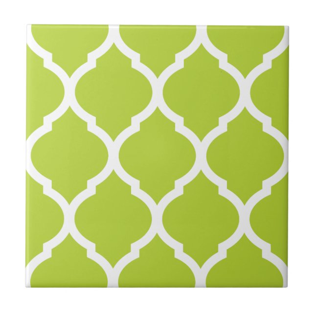 Green Moroccan Quatrefoil Patterned Ceramic Tile (Front)