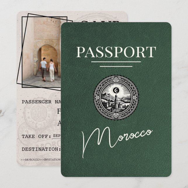 Green Morocco Passport Save The Date (Front/Back)
