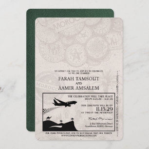 Green Morocco Passport Wedding Invitation