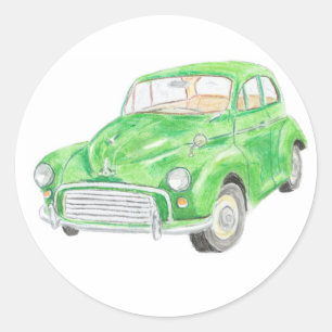 Green Morris Minor Car Sticker