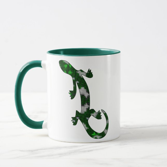 Green Mosaic Pattern Gecko Lizard Reptile Art Mug (Left)