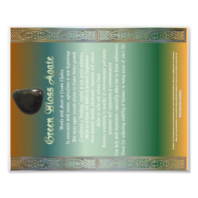 Green Moss Agate Properties Chart Photo Print (Front)