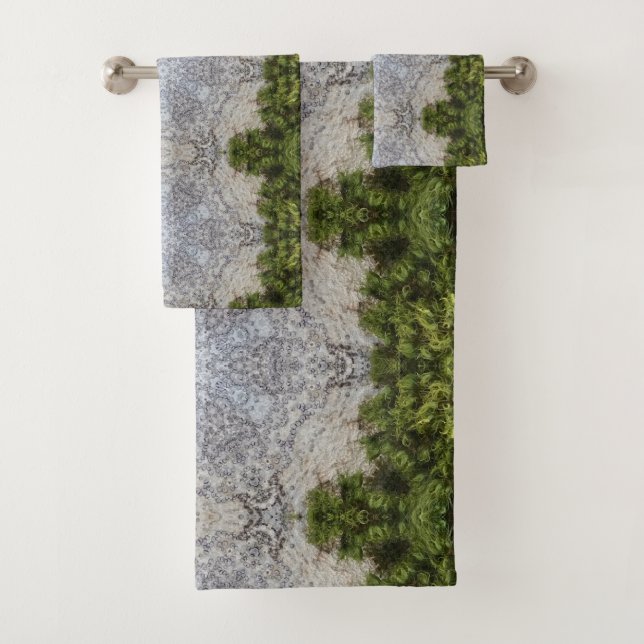 Green Moss & Earth Nature Art Bath Towel Set (Insitu)