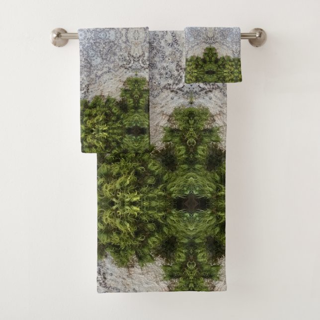Green Moss & Nature Earth Art Bath Towel Set (Insitu)