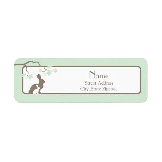 Green Mother and Baby Bunny Address Label