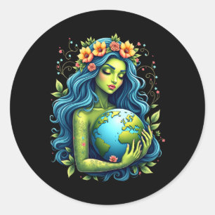 Green Mother Earth Day Gaia Save Our Planet Women Classic Round Sticker