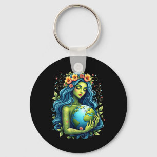 Green Mother Earth Day Gaia Save Our Planet Women Key Ring