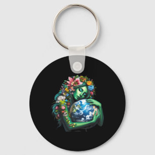 Green Mother Earth Day Gaia Save Our Planet Women Key Ring