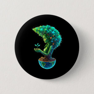 Green mother nature earth day 2026 earth mother 6 cm round badge