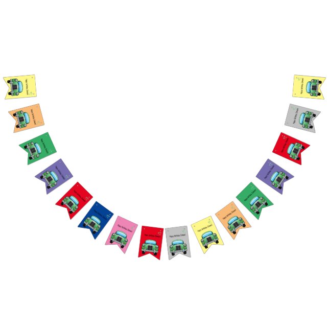 Green motor car with customizable text  bunting  (All)
