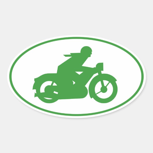 Green Motorbiker Sign Oval Sticker (Front)