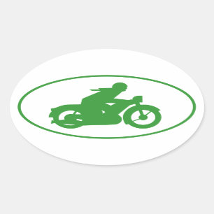Green Motorbiker Sign Oval Sticker