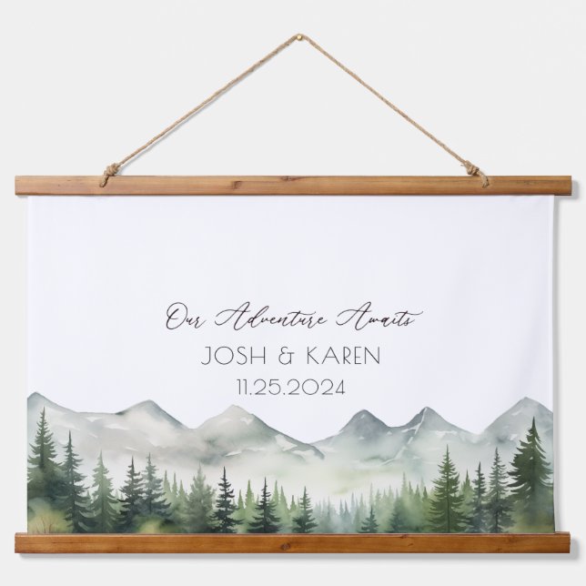 Green Mountain Alternative Wedding Guest Book  Hanging Tapestry (Front)