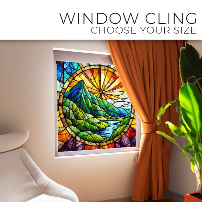 Green Mountain and river Stained glass art Window Cling (Creator Uploaded)