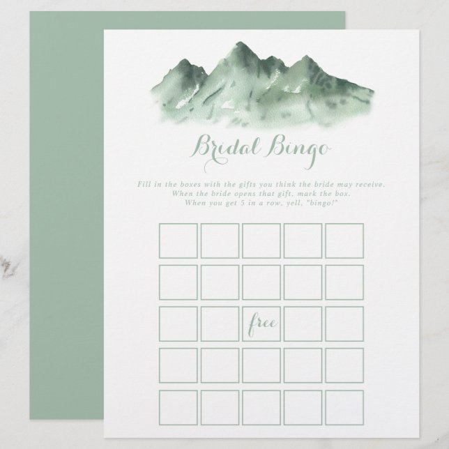 Green Mountain Country Bridal Bingo Game (Front/Back)