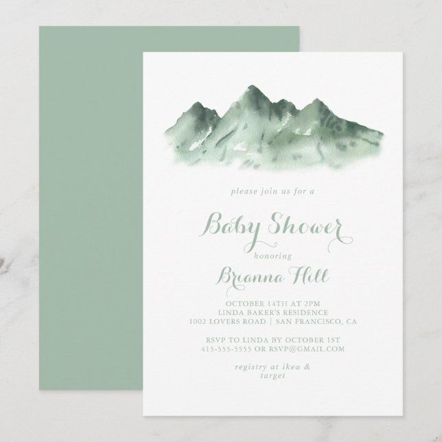 Green Mountain Country Calligraphy Baby Shower  Invitation (Front/Back)