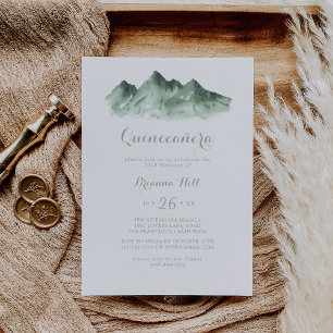 Green Mountain Country Calligraphy Quinceañera  Invitation