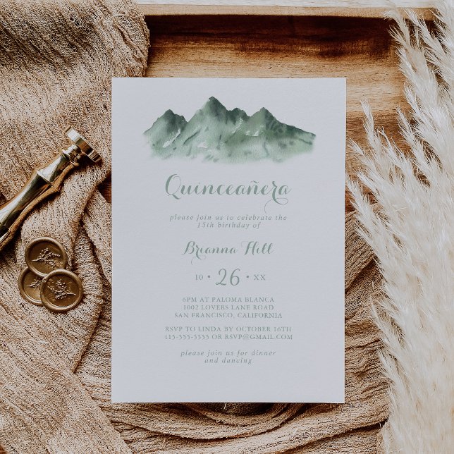 Green Mountain Country Calligraphy Quinceañera  Invitation (Creator Uploaded)