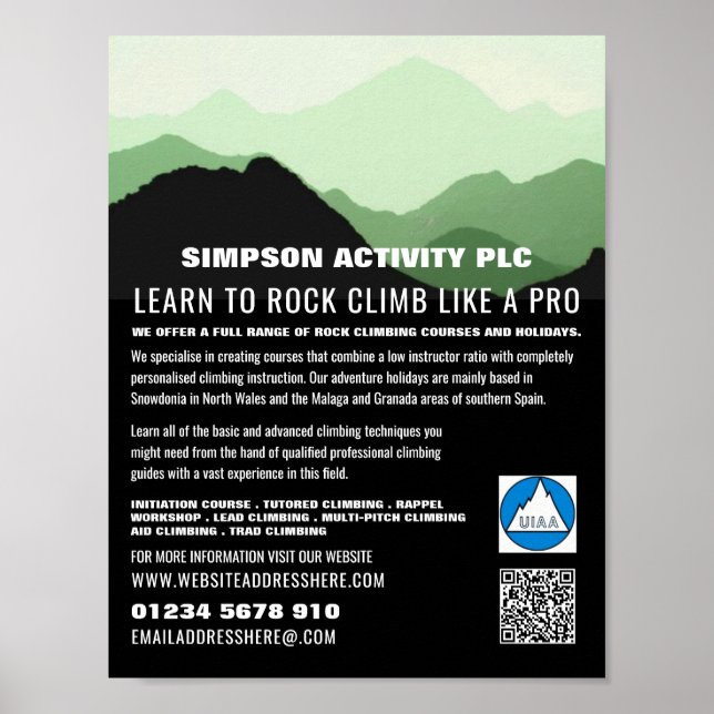 Green Mountain Landscape, Hiking & Climbing Advert Poster (Front)