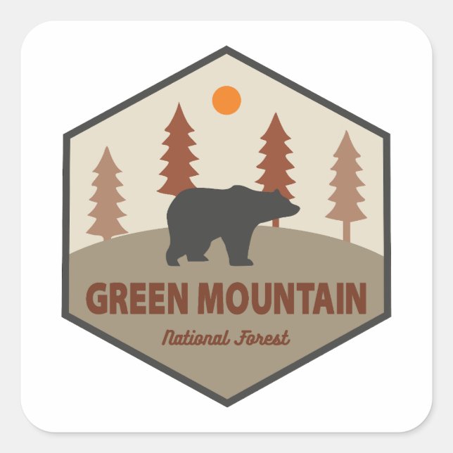 Green Mountain National Forest Bear Square Sticker (Front)