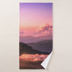 GREEN MOUNTAIN SURROUNDED BY CLOUDS BATH TOWEL