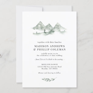 Green Mountain Watercolor Wedding Invitation