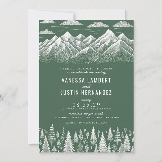 Green Mountain Wedding Invitation (Front)