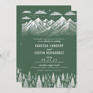 Green Mountain Wedding Invitation with QR Code