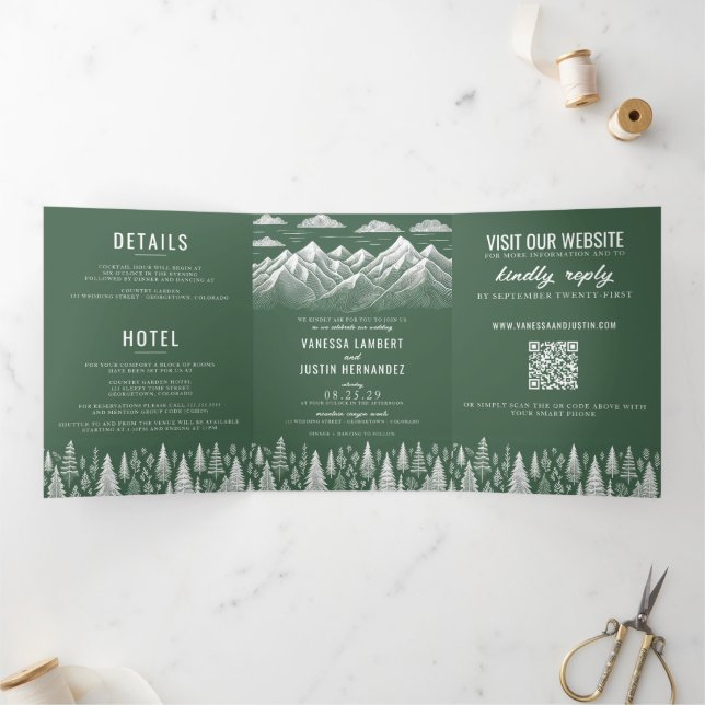 Green Mountain Wedding Tri-Fold Invitation (Inside)