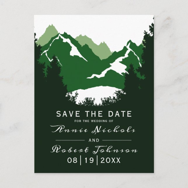 Green mountain winter wedding Save the Date Announcement Postcard (Front)