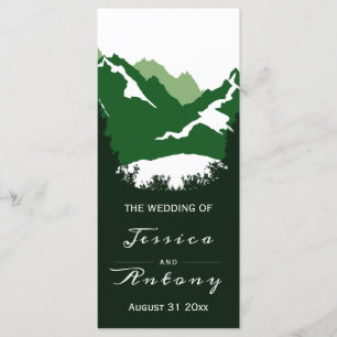 Green mountains and conifer trees wedding program programme