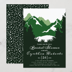 Green mountains and conifers wedding bridal shower invitation