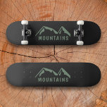 Green Mountains Black Skateboard<br><div class="desc">A black skateboard with green mountains and customisable text for lovers of hiking & outdoor adventures!</div>