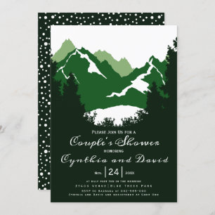 Green mountains, conifers wedding couples shower invitation