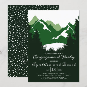 Green mountains, conifers wedding engagement party invitation