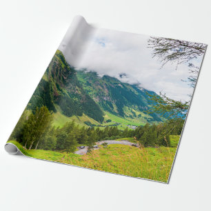 Green mountains covered with forest and green gras wrapping paper