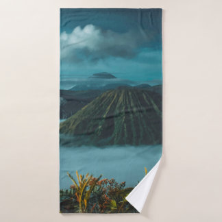GREEN MOUNTAINS SURROUNDED BY WHITE CLOUDS BATH TOWEL