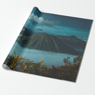 GREEN MOUNTAINS SURROUNDED BY WHITE CLOUDS WRAPPING PAPER