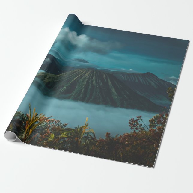 GREEN MOUNTAINS SURROUNDED BY WHITE CLOUDS WRAPPING PAPER (Unrolled)