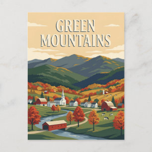 Green Mountains Vermont Fall Retro Vintage Poster Postcard