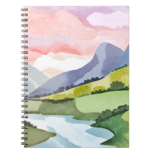Green Mountainside Sunrise Watercolor Notebook
