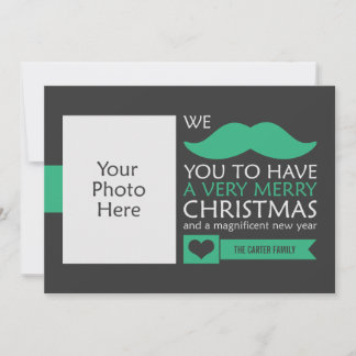Green Moustache Christmas Photo Holiday Card
