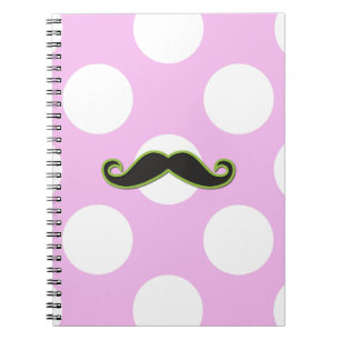 Green Moustache, Curl Moustache, Stache, Polka Dot Notebook