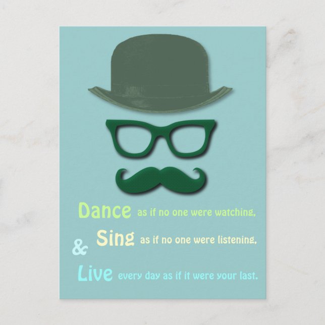 green moustache, glasses and derby hat postcard (Front)