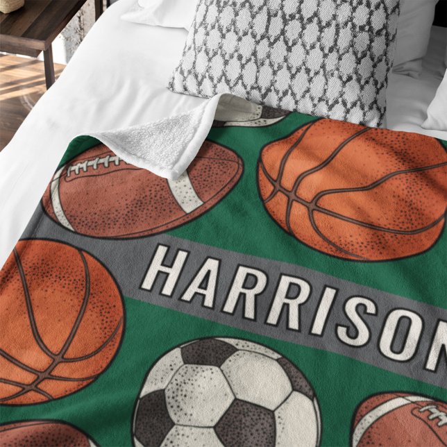 Green Multi Sport Custom Name Monogram Fleece Blanket (Creator Uploaded)