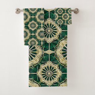 Green Multicolor Pattern Bath Towel Set