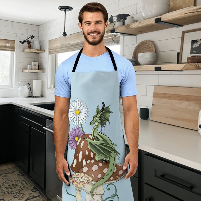 Green Mushroom Dragon Fantasy Flowers Apron (Creator Uploaded)